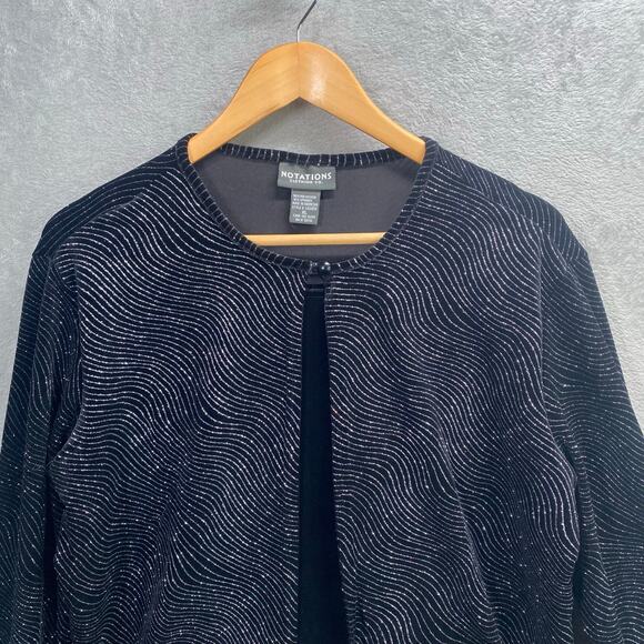 Notations Shirt Jacket XL Black Velvet Open Front‎ Stretch Party Formal Glam - Picture 4 of 15